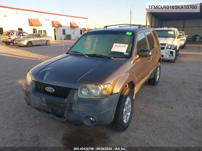 2005 Ford Escape Xlt VIN: 1FMCU93185KA10700 Lot: 40430709