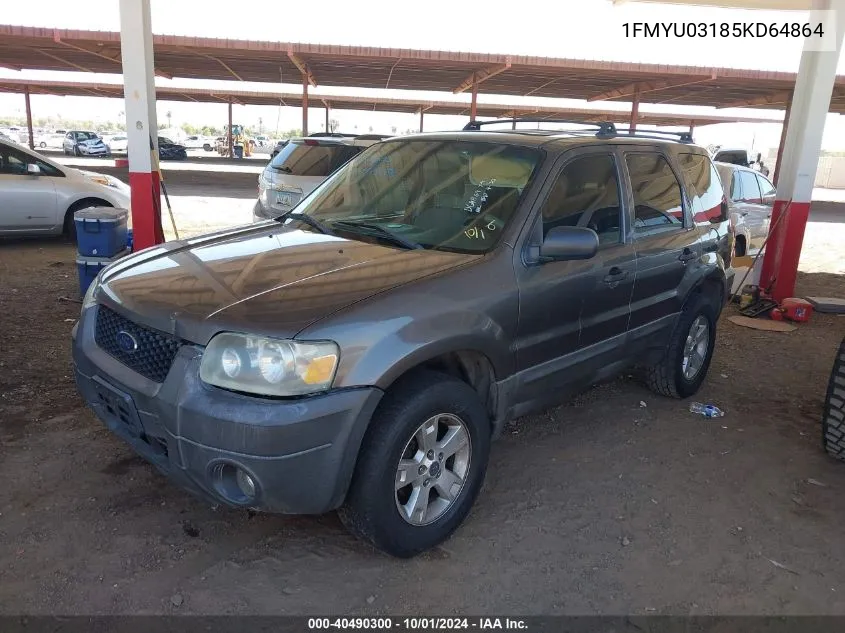 2005 Ford Escape Xlt VIN: 1FMYU03185KD64864 Lot: 40490300