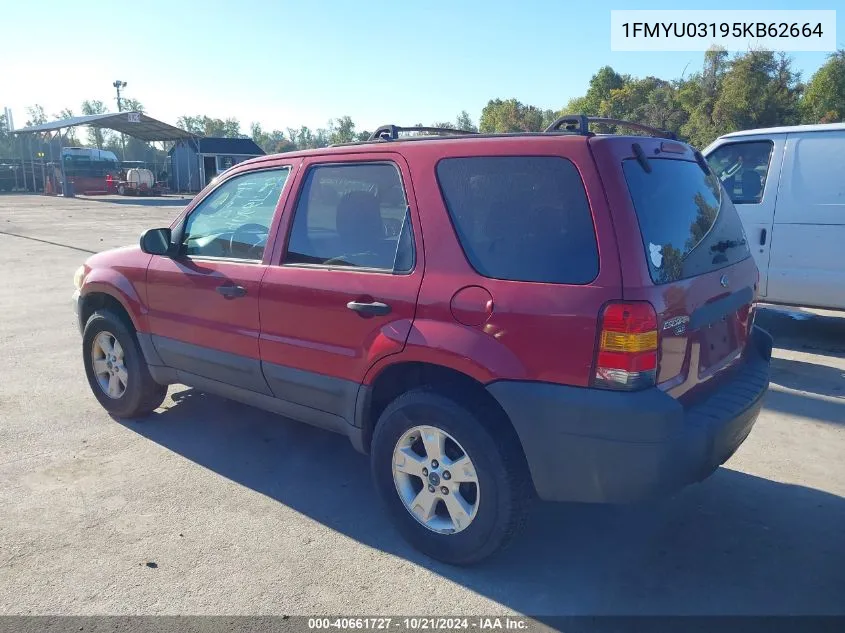 2005 Ford Escape Xlt VIN: 1FMYU03195KB62664 Lot: 40661727