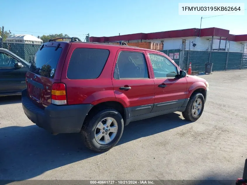 2005 Ford Escape Xlt VIN: 1FMYU03195KB62664 Lot: 40661727