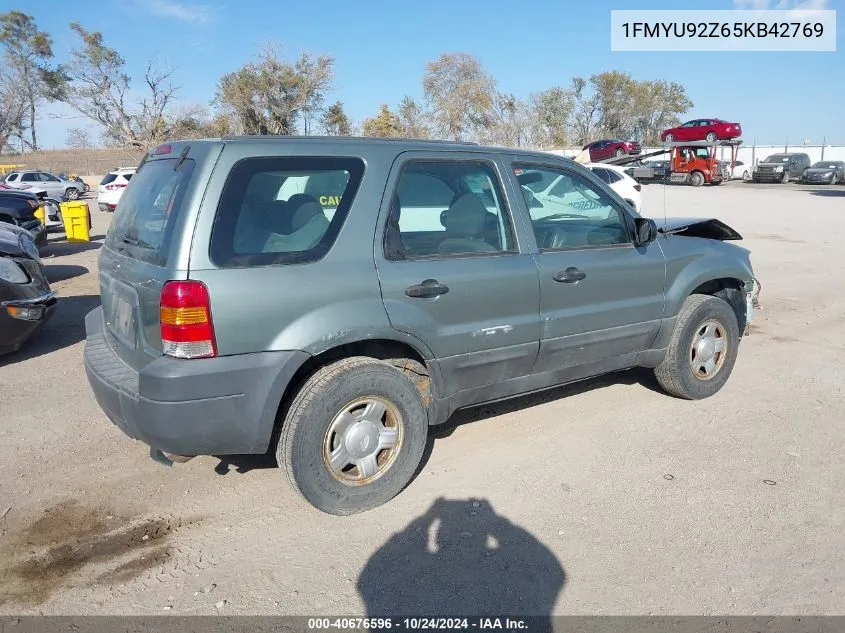 2005 Ford Escape Xls VIN: 1FMYU92Z65KB42769 Lot: 40676596