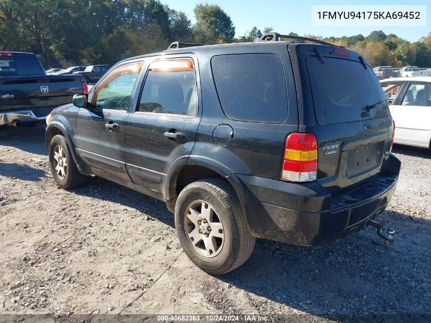 2005 Ford Escape Limited VIN: 1FMYU94175KA69452 Lot: 40682363