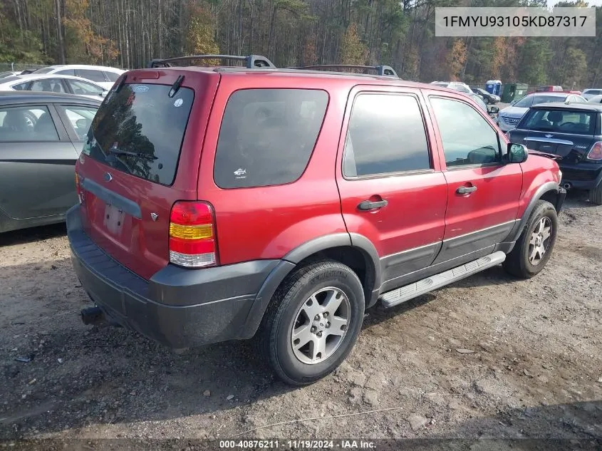 2005 Ford Escape Xlt VIN: 1FMYU93105KD87317 Lot: 40876211