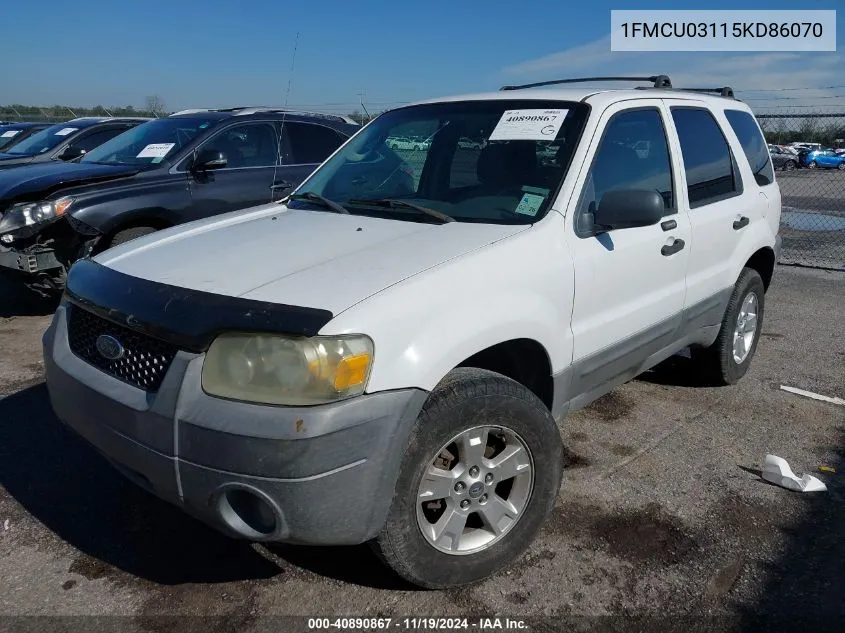 2005 Ford Escape Xlt VIN: 1FMCU03115KD86070 Lot: 40890867