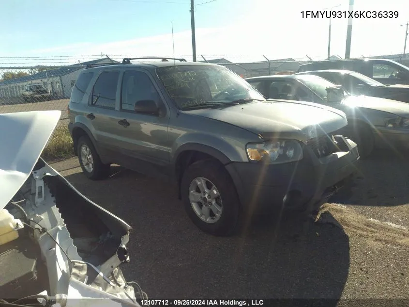 2006 Ford Escape Xlt VIN: 1FMYU931X6KC36339 Lot: 12107712