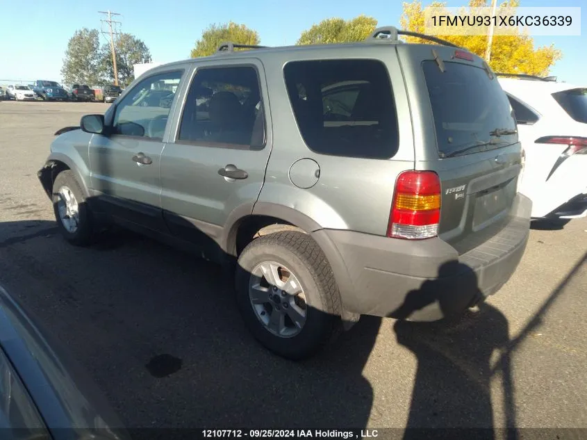 2006 Ford Escape Xlt VIN: 1FMYU931X6KC36339 Lot: 12107712