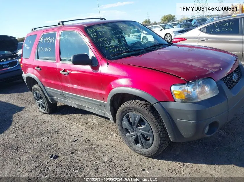 2006 Ford Escape VIN: 1FMYU03146KD00631 Lot: 12119203