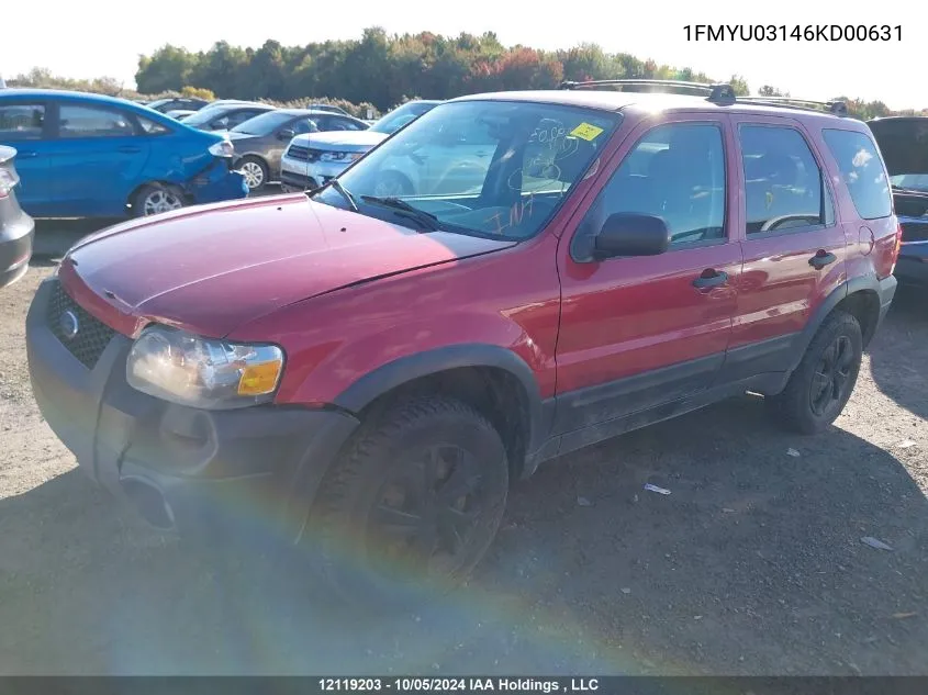 2006 Ford Escape VIN: 1FMYU03146KD00631 Lot: 12119203