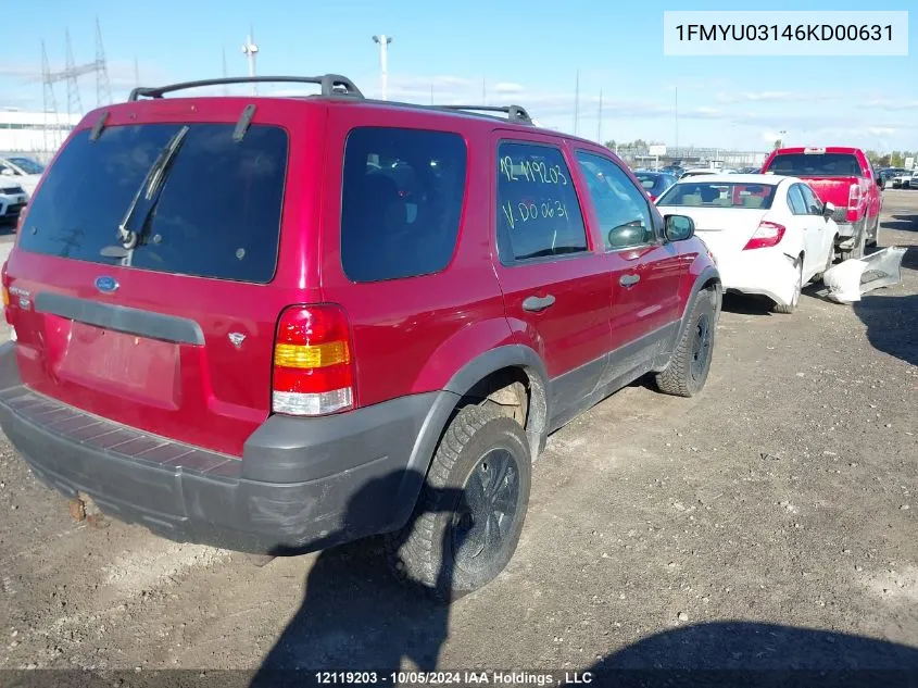 2006 Ford Escape VIN: 1FMYU03146KD00631 Lot: 12119203