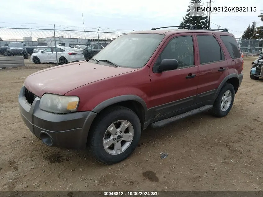 2006 Ford Escape Xlt VIN: 1FMCU93126KB32115 Lot: 30046812