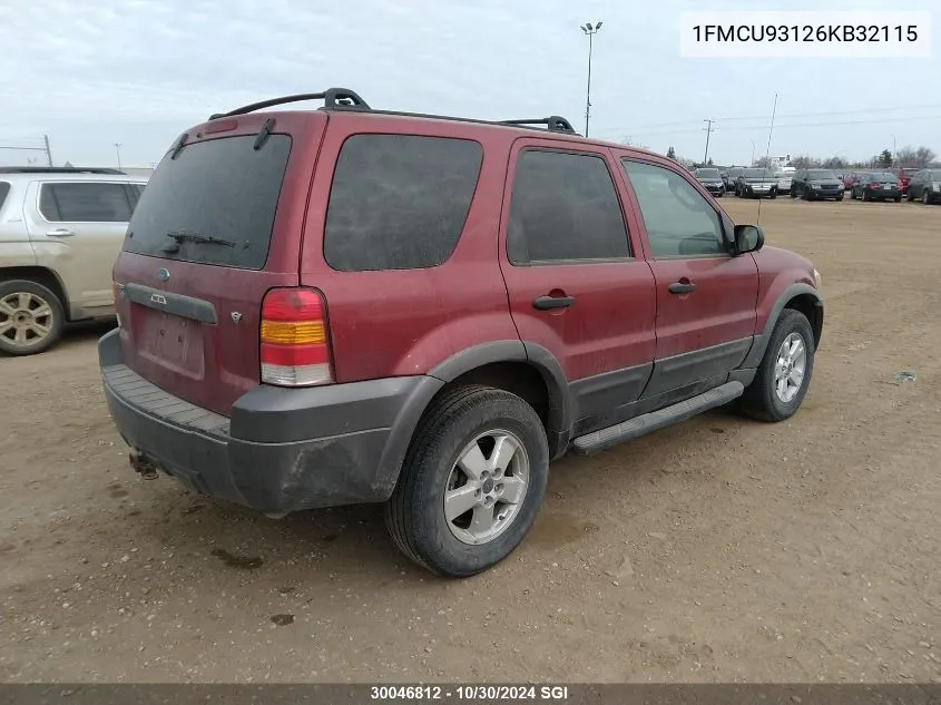 2006 Ford Escape Xlt VIN: 1FMCU93126KB32115 Lot: 30046812