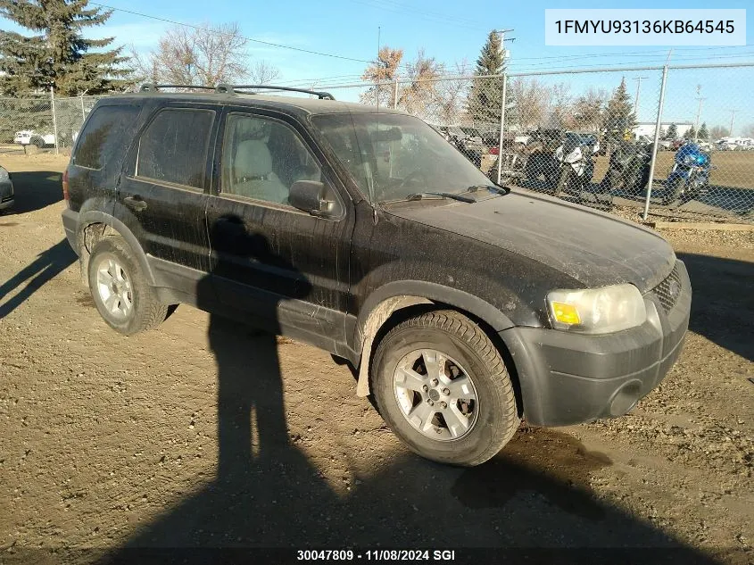 2006 Ford Escape Xlt VIN: 1FMYU93136KB64545 Lot: 30047809