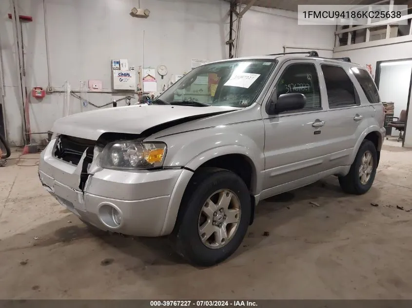 2006 Ford Escape Limited VIN: 1FMCU94186KC25638 Lot: 39767227