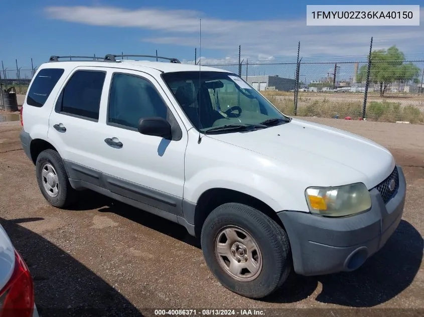 2006 Ford Escape Xls/Xls Manual VIN: 1FMYU02Z36KA40150 Lot: 40086371