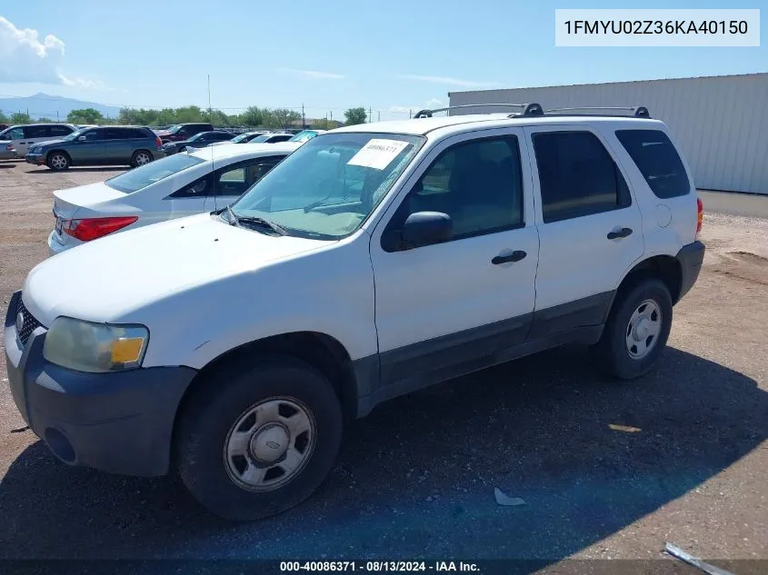 2006 Ford Escape Xls/Xls Manual VIN: 1FMYU02Z36KA40150 Lot: 40086371