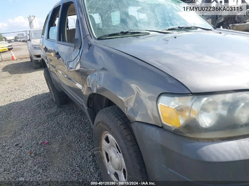 2006 Ford Escape Xls/Xls Manual VIN: 1FMYU02Z36KA03115 Lot: 40120390