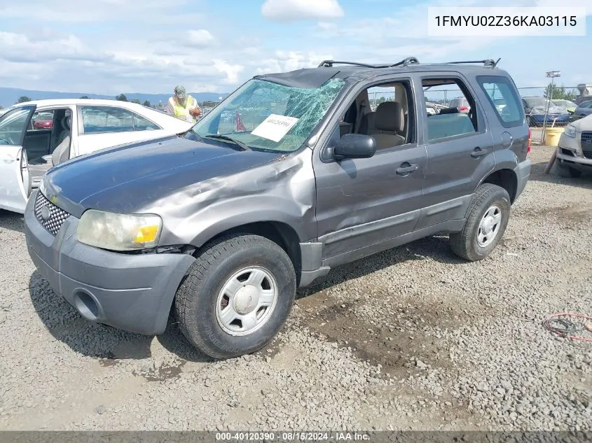 2006 Ford Escape Xls/Xls Manual VIN: 1FMYU02Z36KA03115 Lot: 40120390