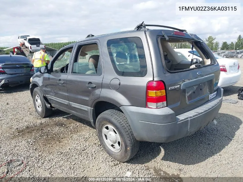 2006 Ford Escape Xls/Xls Manual VIN: 1FMYU02Z36KA03115 Lot: 40120390