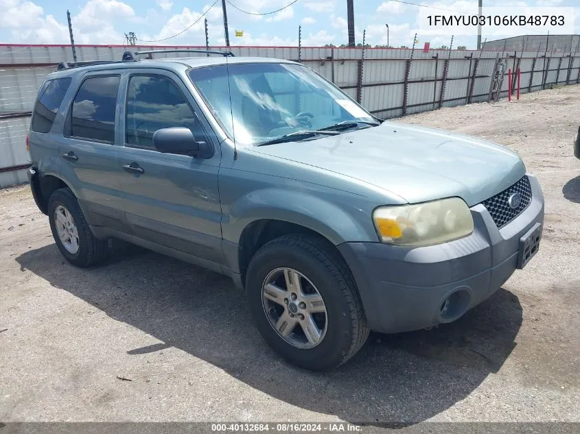 2006 Ford Escape Xlt/Xlt Sport VIN: 1FMYU03106KB48783 Lot: 40132684