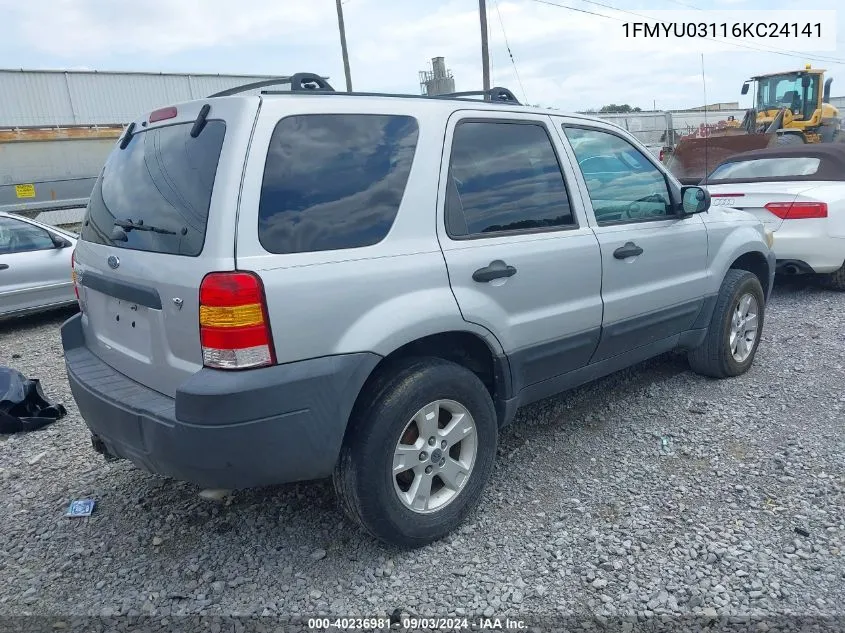 2006 Ford Escape Xlt/Xlt Sport VIN: 1FMYU03116KC24141 Lot: 40236981