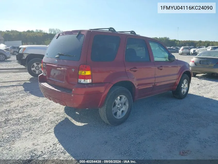 2006 Ford Escape Limited VIN: 1FMYU04116KC24090 Lot: 40254438