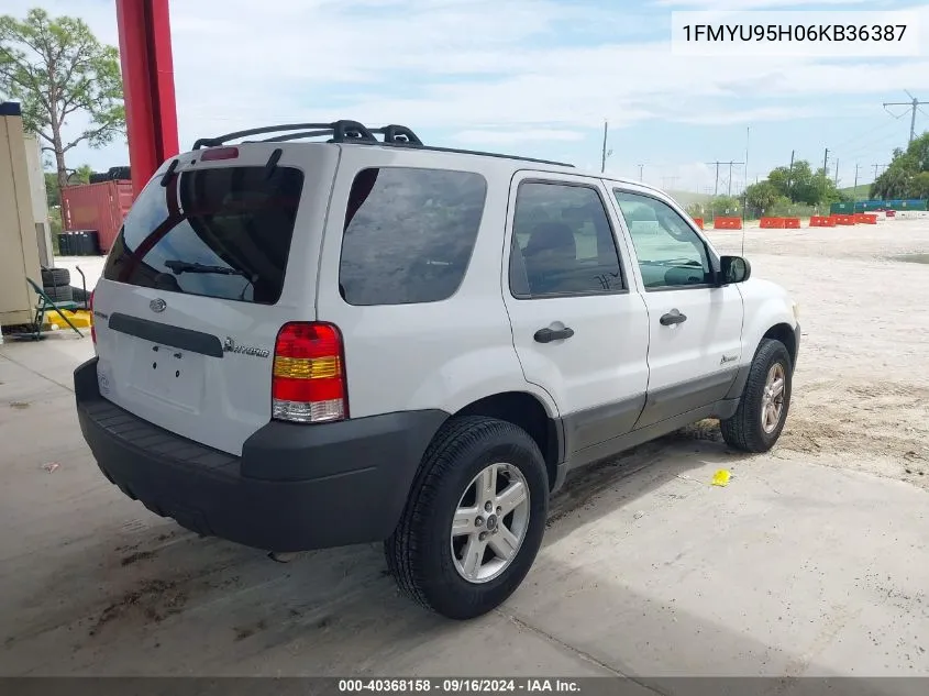 2006 Ford Escape Hybrid VIN: 1FMYU95H06KB36387 Lot: 40368158