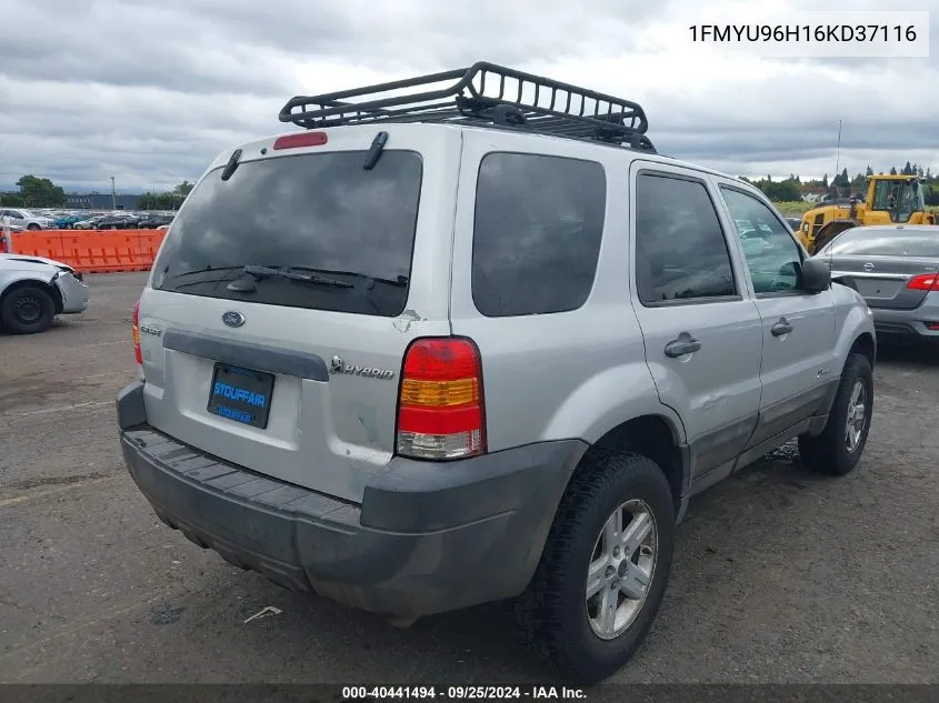 2006 Ford Escape Hybrid VIN: 1FMYU96H16KD37116 Lot: 40441494