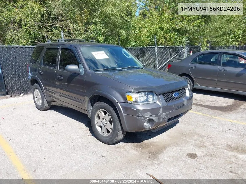 2006 Ford Escape Limited VIN: 1FMYU94166KD24206 Lot: 40449138