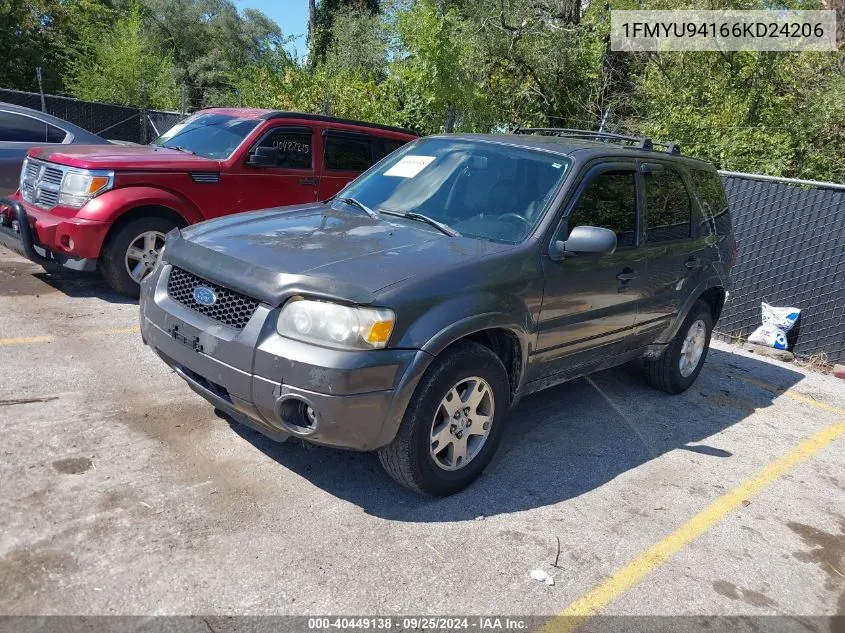 2006 Ford Escape Limited VIN: 1FMYU94166KD24206 Lot: 40449138