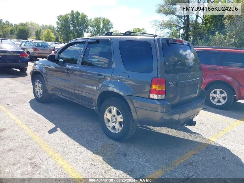 2006 Ford Escape Limited VIN: 1FMYU94166KD24206 Lot: 40449138