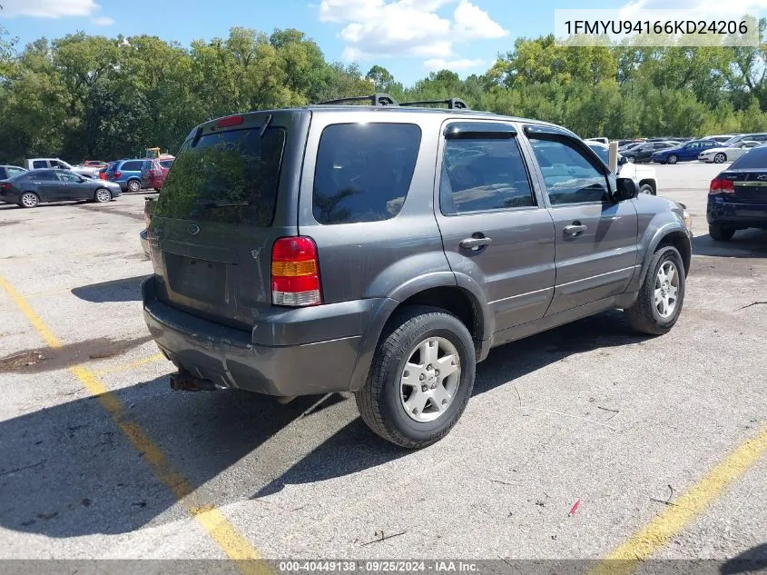 2006 Ford Escape Limited VIN: 1FMYU94166KD24206 Lot: 40449138