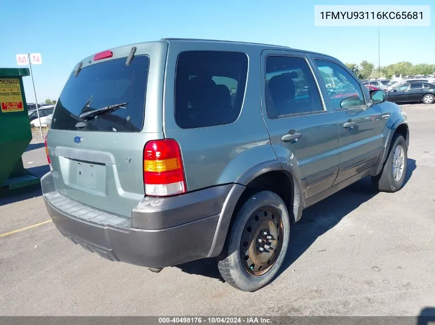 2006 Ford Escape Xlt/Xlt Sport VIN: 1FMYU93116KC65681 Lot: 40498176