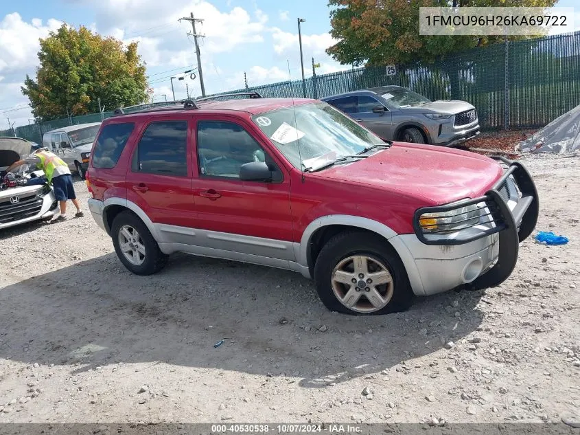 2006 Ford Escape Hybrid Hev VIN: 1FMCU96H26KA69722 Lot: 40530538