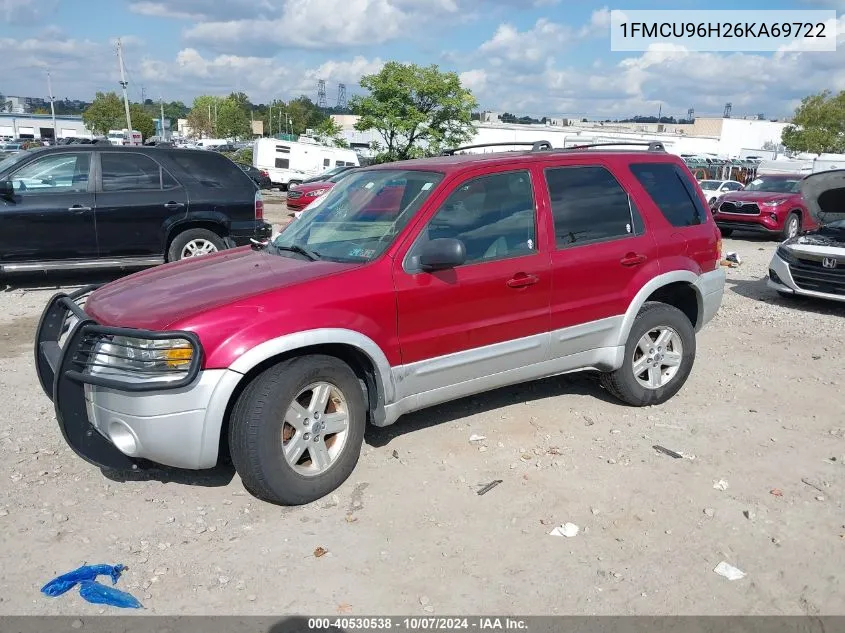 2006 Ford Escape Hybrid Hev VIN: 1FMCU96H26KA69722 Lot: 40530538