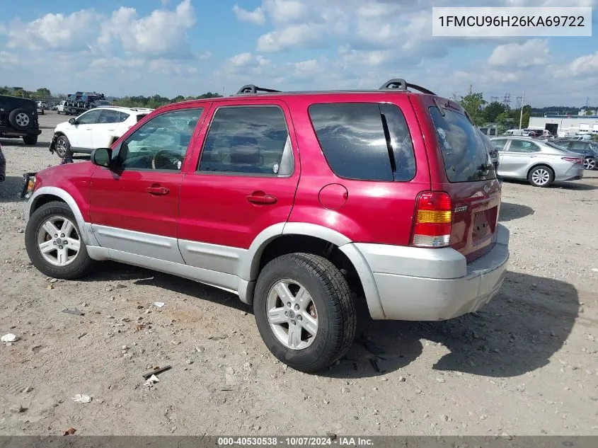 2006 Ford Escape Hybrid Hev VIN: 1FMCU96H26KA69722 Lot: 40530538