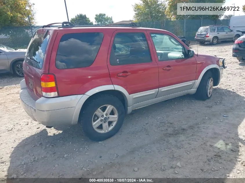 2006 Ford Escape Hybrid Hev VIN: 1FMCU96H26KA69722 Lot: 40530538