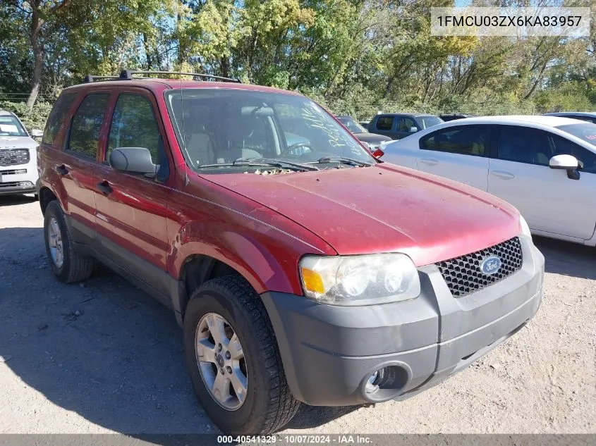 2006 Ford Escape Xlt VIN: 1FMCU03ZX6KA83957 Lot: 40541329