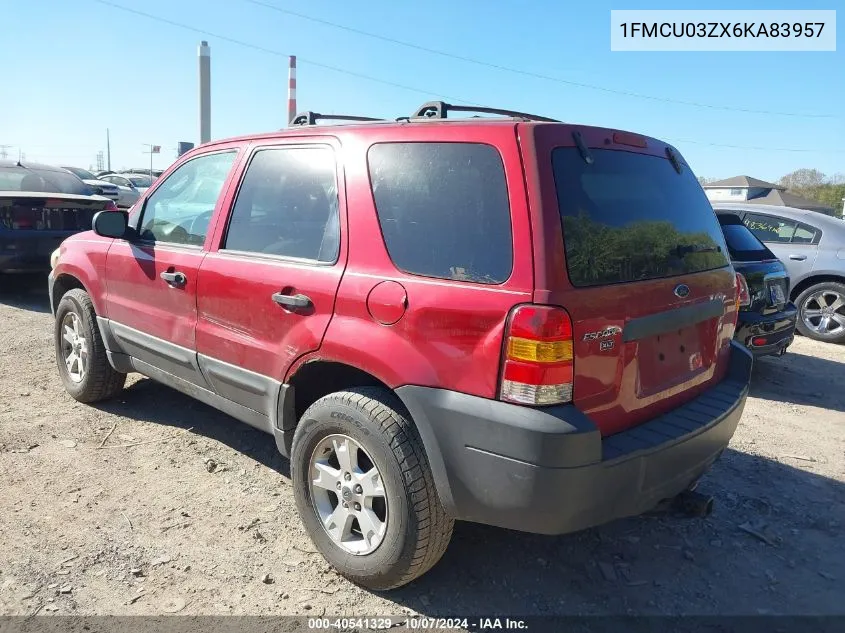 2006 Ford Escape Xlt VIN: 1FMCU03ZX6KA83957 Lot: 40541329