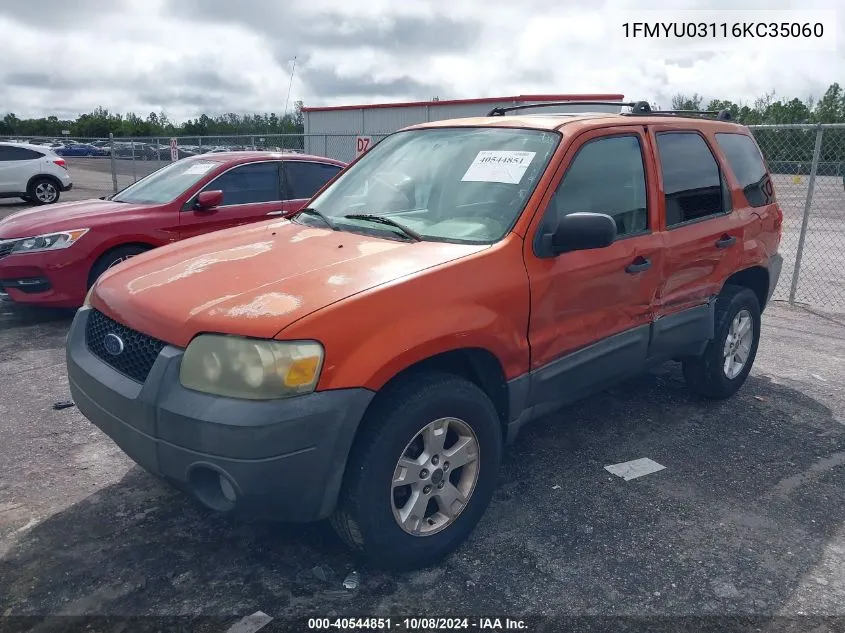 2006 Ford Escape Xlt VIN: 1FMYU03116KC35060 Lot: 40544851