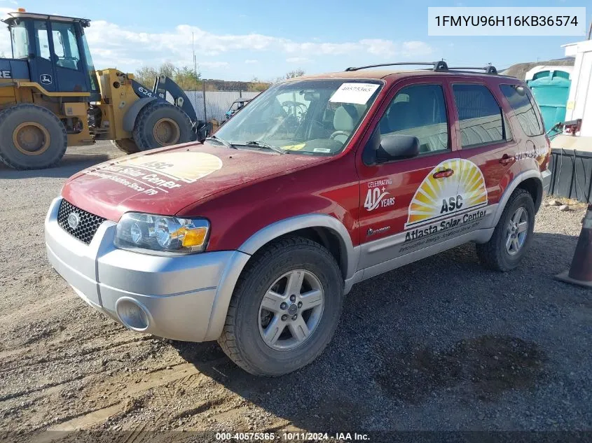 2006 Ford Escape Hybrid VIN: 1FMYU96H16KB36574 Lot: 40575365