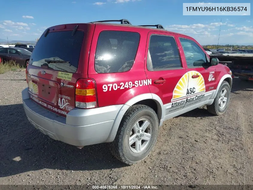 2006 Ford Escape Hybrid VIN: 1FMYU96H16KB36574 Lot: 40575365