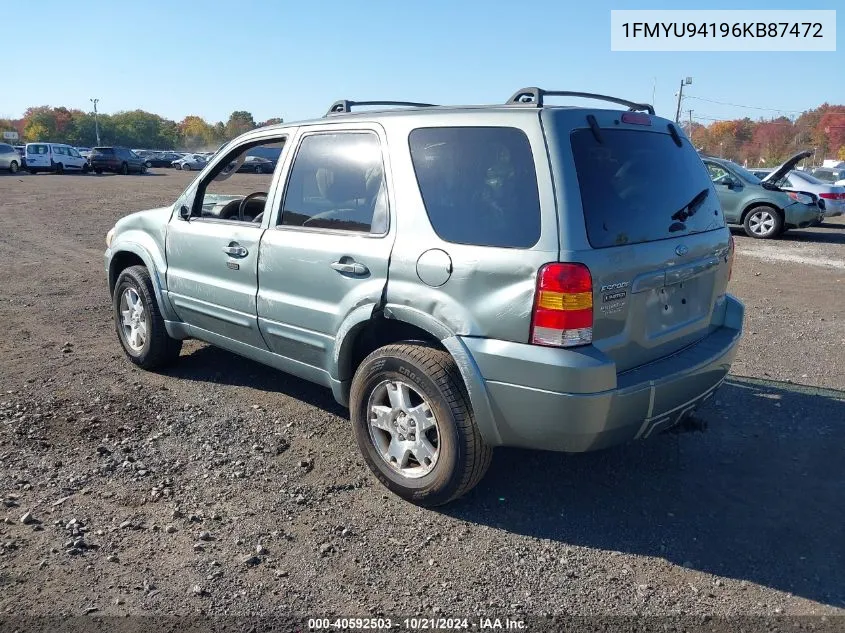 2006 Ford Escape Limited VIN: 1FMYU94196KB87472 Lot: 40592503