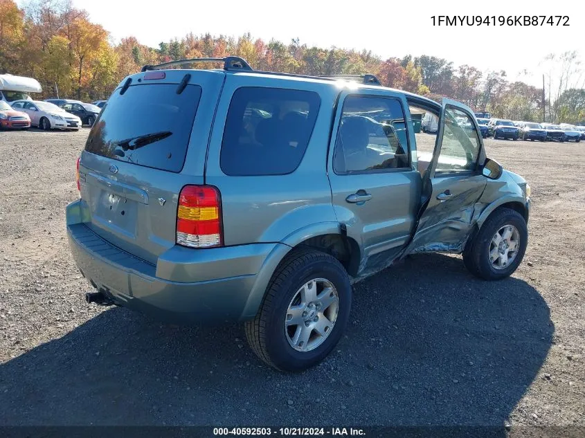 2006 Ford Escape Limited VIN: 1FMYU94196KB87472 Lot: 40592503