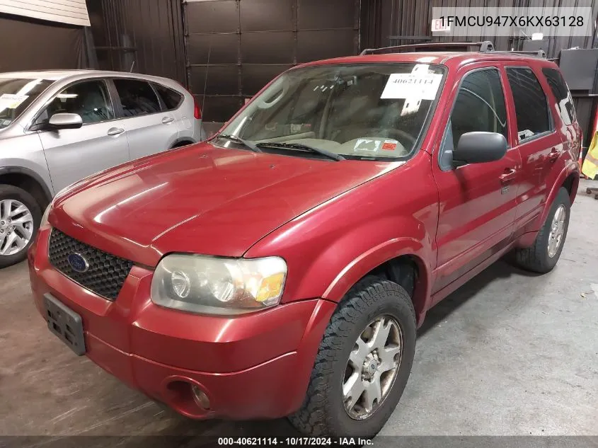 2006 Ford Escape VIN: 1FMCU947X6KX63128 Lot: 40621114