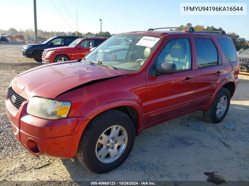 2006 Ford Escape Limited VIN: 1FMYU94196KA16544 Lot: 40665123