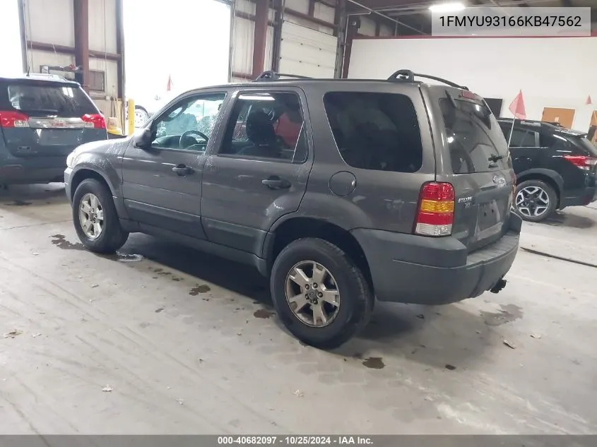 2006 Ford Escape Xlt VIN: 1FMYU93166KB47562 Lot: 40682097