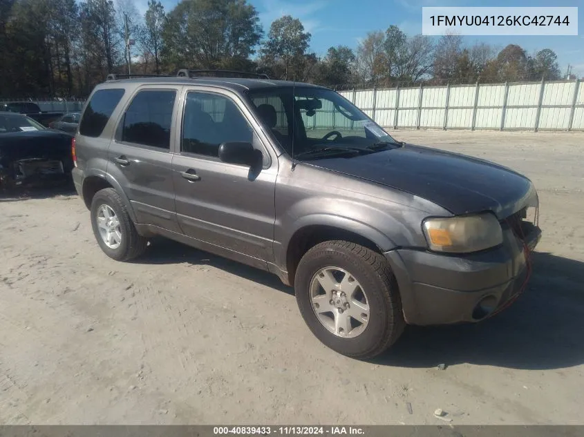 2006 Ford Escape Limited VIN: 1FMYU04126KC42744 Lot: 40839433