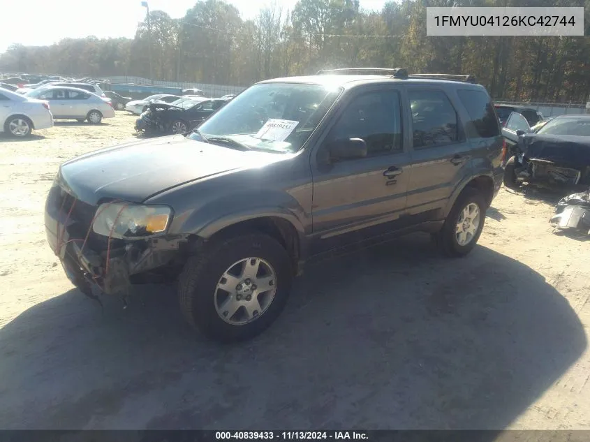 2006 Ford Escape Limited VIN: 1FMYU04126KC42744 Lot: 40839433