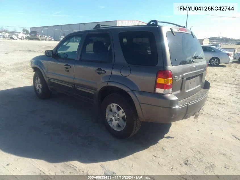 2006 Ford Escape Limited VIN: 1FMYU04126KC42744 Lot: 40839433