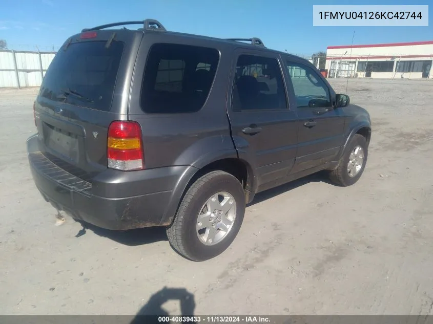 2006 Ford Escape Limited VIN: 1FMYU04126KC42744 Lot: 40839433